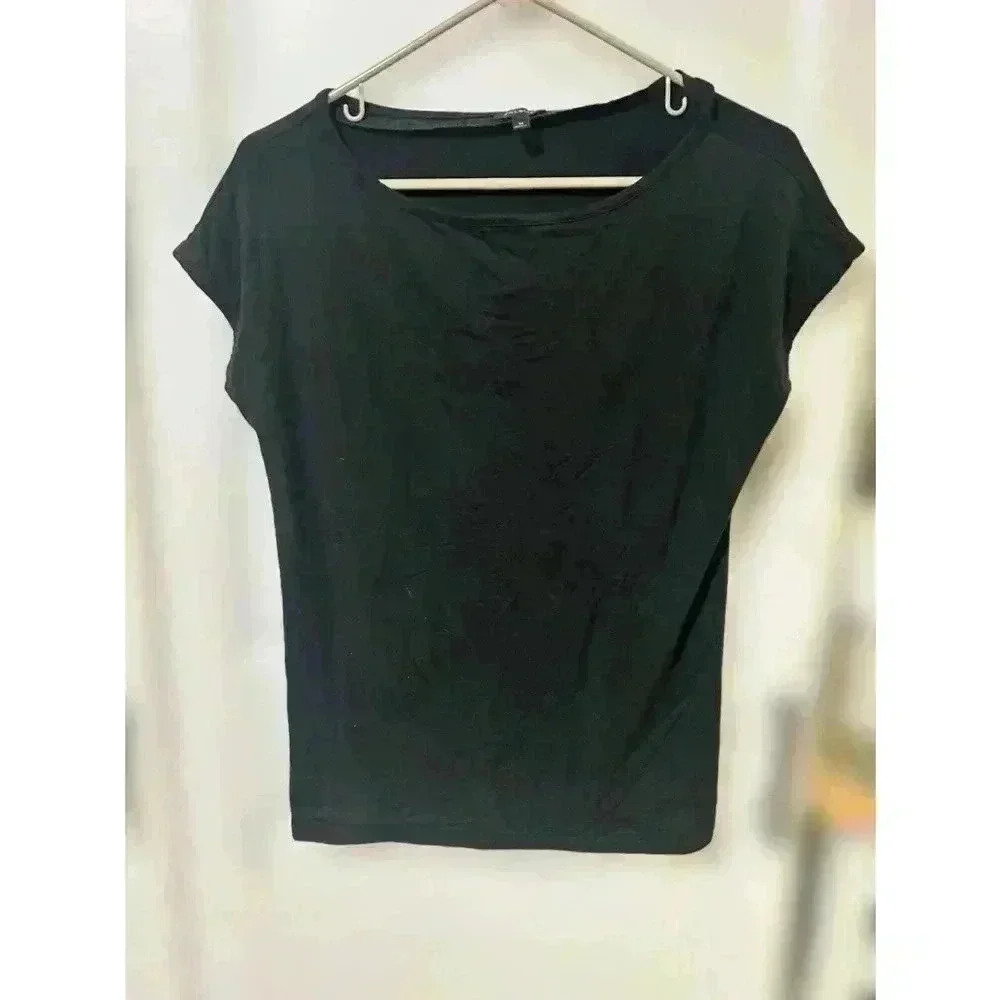 Talbots Black Short Sleeve Crew Neck Shirt Womens 100% Cotton Casual Size Medium